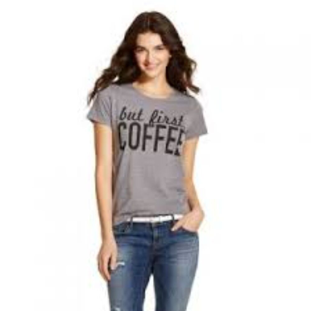 Fifth Sun Women's Junior's Gray Short Sleeve Coffee Tee Size M